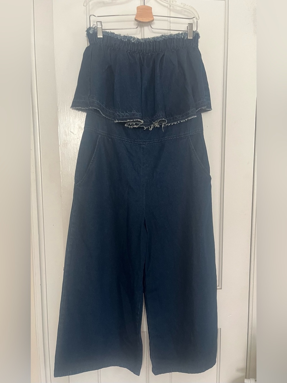 Anthropologie HEI Dark Blue Strapless Denim Jumpsuit - Picture 3 of 3